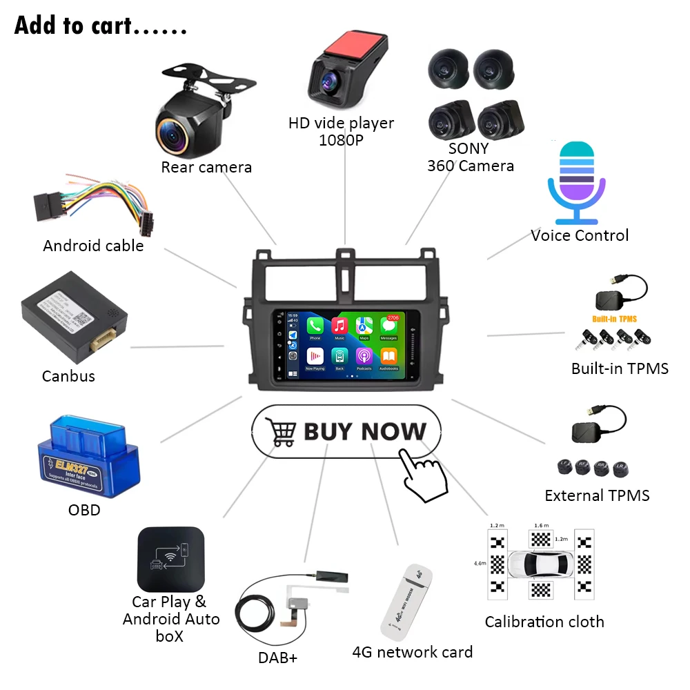 For Toyota Verso-S Ractis Subaru Trezia 2010 - 2016 Android 16Car Radio Multimedia Video Player Auto Carplay GPS Navigation 5G view 5