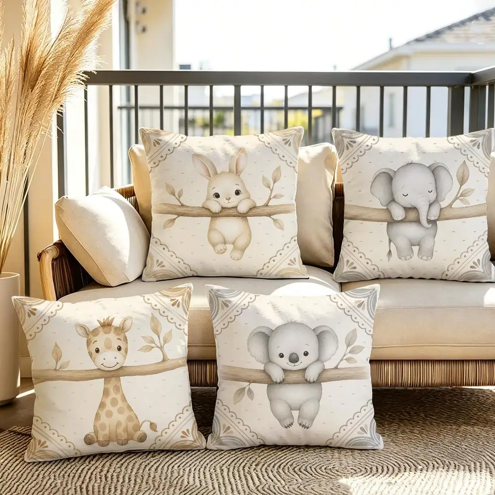 Cute Elephant Giraffe Nursery Cushion Cover Soft Short Plush Throw Pillow Cover Cushion Case for Sofa Bedroom Home Decor Gift