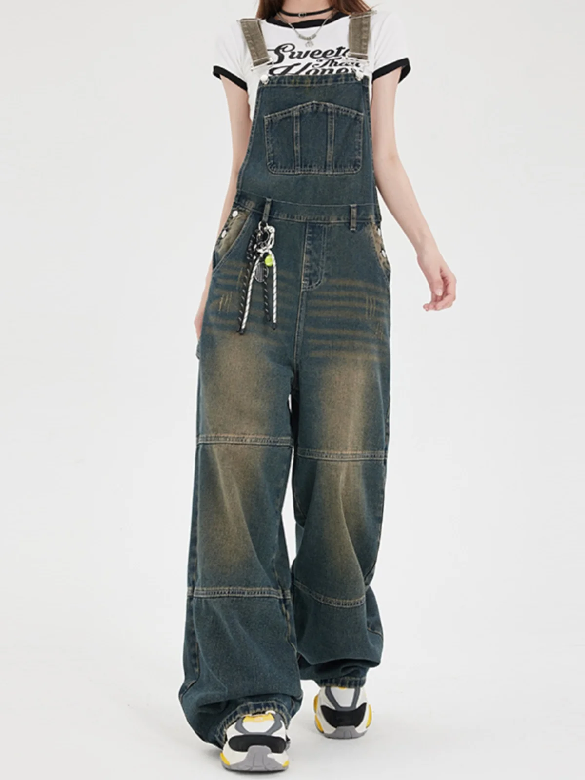 

Ретро джинсовые комбинезоны женские, свободные брюки-карго с широкими штанинами, длинные брюки с молнией на талии, износостойкие, из смесового хлопка