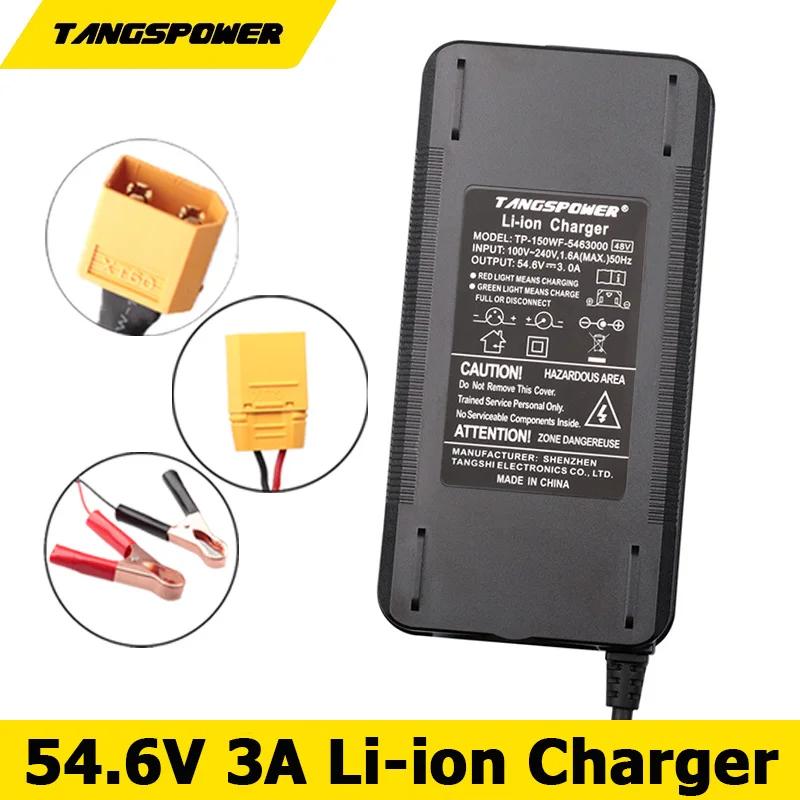 

54.6V 3A Lithium Battery Charger For 13S 48V Li-ion Battery Fast Charger With Crocodile Clip XT60 XT90 Connector High Quality