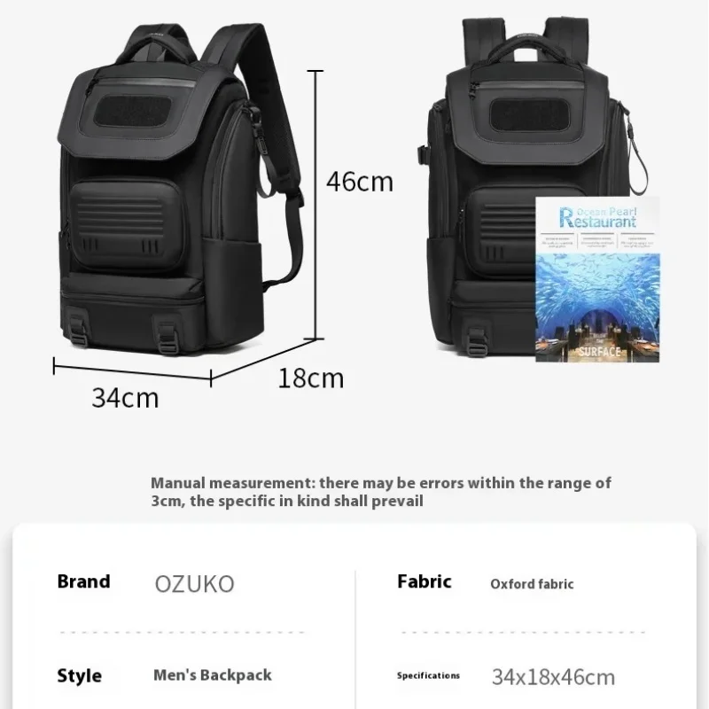 Ozuko Men's Multi Functional Backpack Outdoor Tactical Travel Bag 15.6 Inch Laptop Backpa Large Capacity Waterproof Business Bag