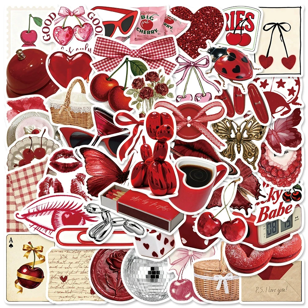 10/30/50개 귀여운 빈티지 만화 체리 색상 소녀 스티커 방수 그래피티 데칼 장난감 DIY 전화기 여행가방 미적 스티커