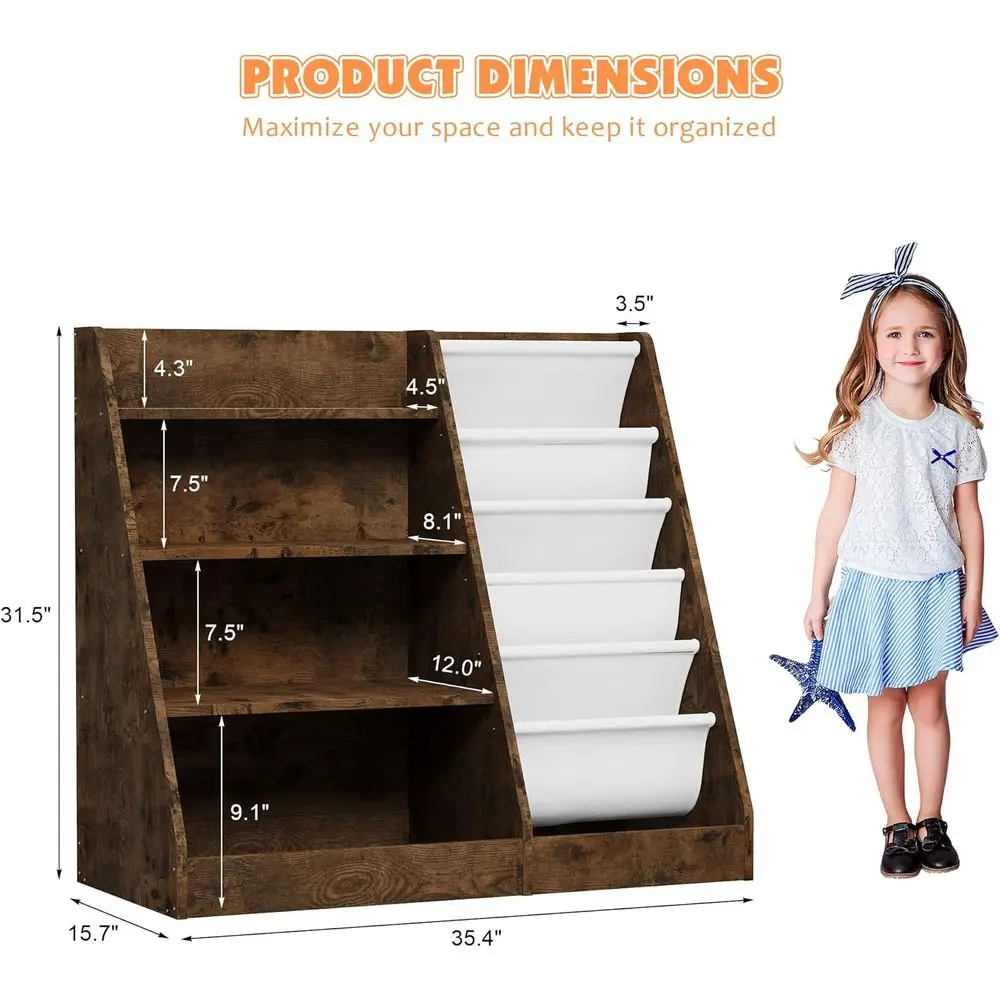 4-Tier Wooden Toddler Bookshelf with 5 Sling Sleeves for Nursery, Playroom, and Classroom Storage view 2