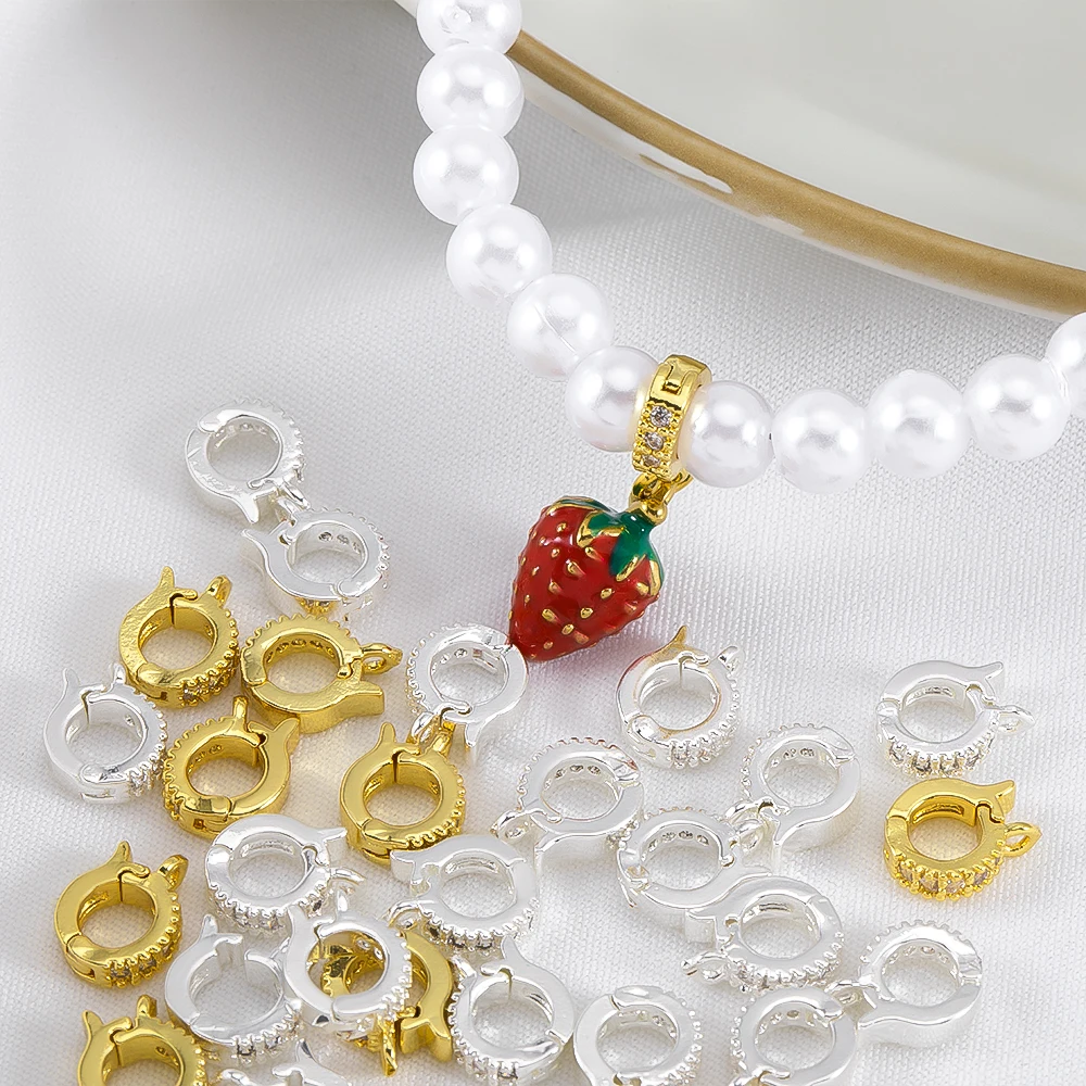 18K Gold Plated Brass Zircon Hinged Charms Bail Clasps Round Melon Seed Buckle for Beaded Bracelet Necklace DIY Jewelry Findings