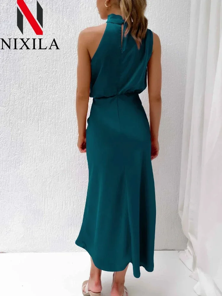 New Wedding Satin Silk Women Dresses Sexy Evening Party Sleeveless Off Shoulder Bodycon Elegant Maxi Dresses for Women Clothes