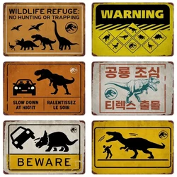 FJ Metal Tin Signs Beware of Raptor Funny Posters Slow Down Sign Garden Home Wall Outdoor Zoo Plaque Dinosaur Decor