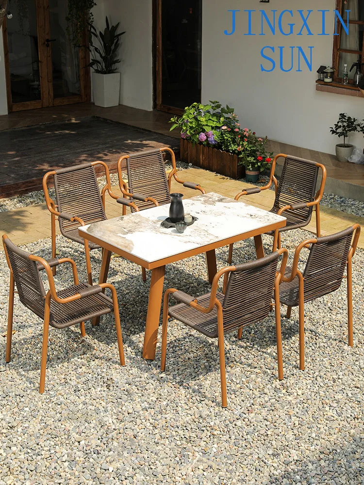 Outdoor table and chair combination Casual home dining Villa outdoor garden Waterproof sunscreen rattan  s