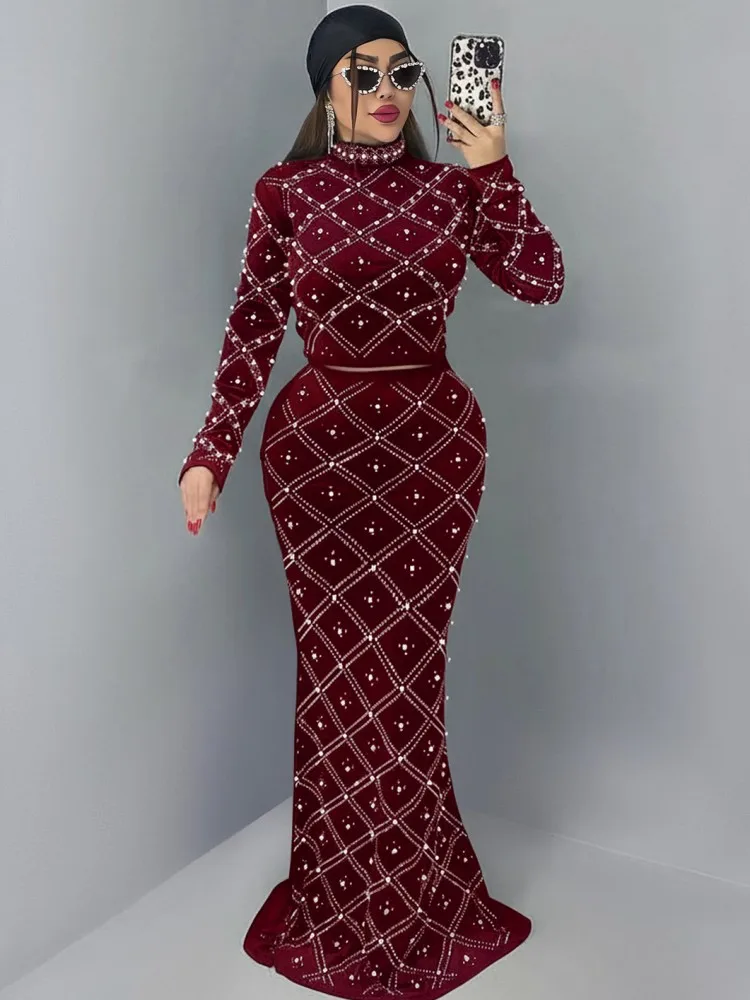 

2 Piece Sets Tops And Skirt African Dresses For Women Elegant Dashiki Robe Kaftan Office Lady Maxi Dress Turkish Africa New