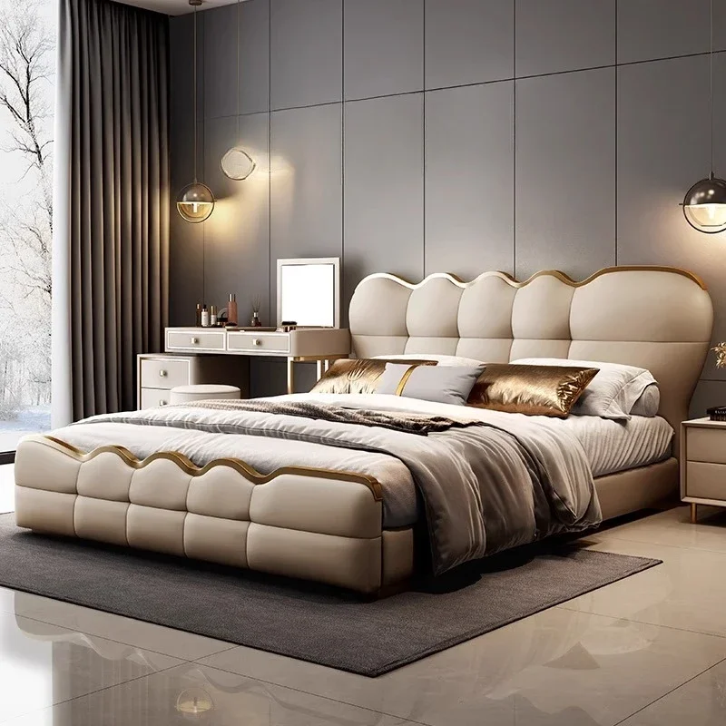 

Массажная кровать-платформа для спальни, диван-кровать для людей и собак, дизайнерская кровать размера «queen-size» с кожаным изголовьем, уникальная мебель Letto Matrimoniale