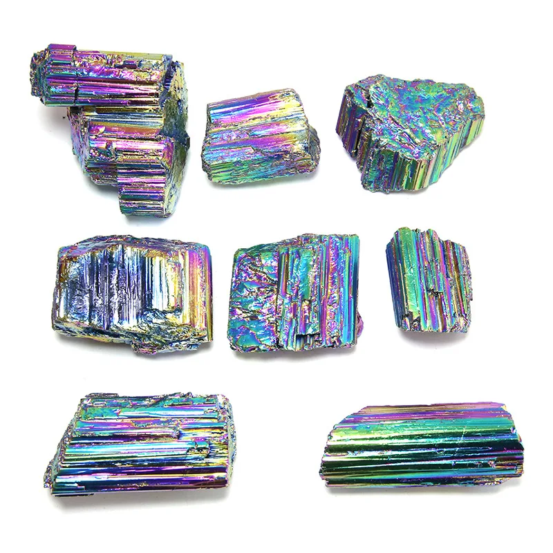 

Rainbow Aura Tourmaline Crystal Chunks Decor Irregular Titanium Coated Raw Rough Natural Stones Mineral Rock Specimen Protection