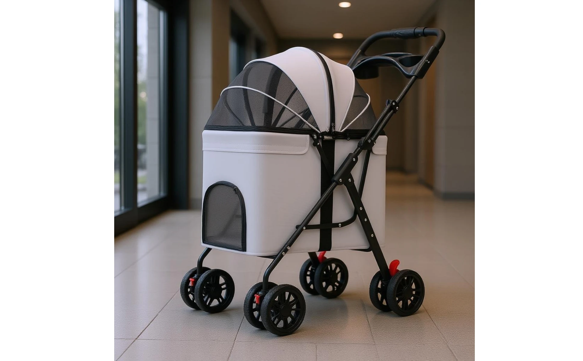 Foldable Pet Stroller Carrier Wheeled Mesh Pet Stroller