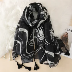 Sciarpa di cotone di marca di lusso donna scialli grandi Design Hijab Echarpe stampa nappa sciarpe Lady Beach stola marmitta Foulard Pareo