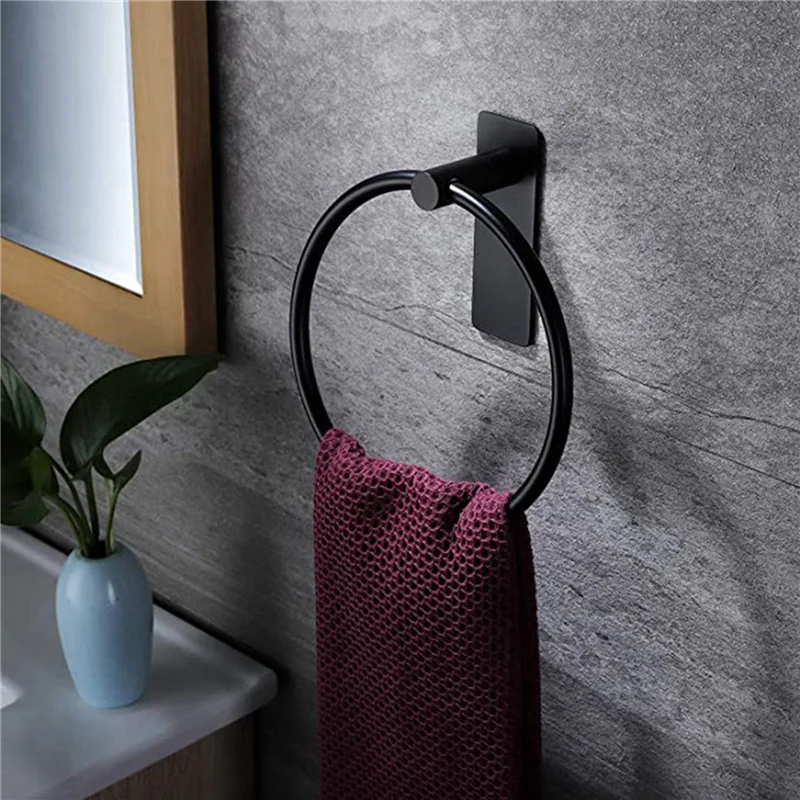 

3X кольцо для полотенец/держатель для полотенец - самоклеящаяся круглая вешалка для полотенец, вешалка для полотенец для ванной комнаты, нержавеющая сталь, черный-ABQU