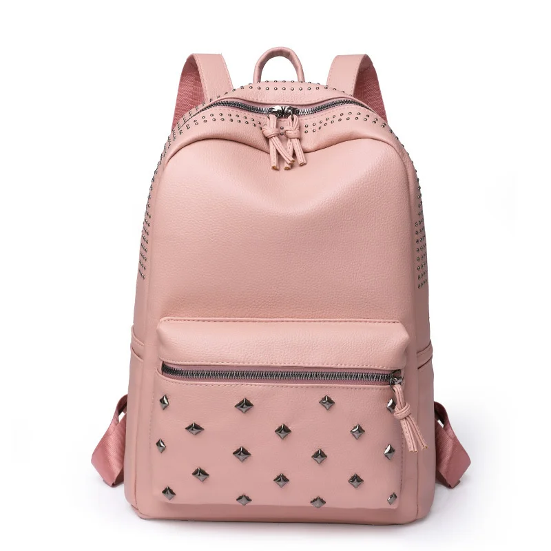 

Ladies Backpack Travel PU Leather Casual Fashion Female Rivet Handbag Bagpack Teenger Girl School Bags Small Black Color