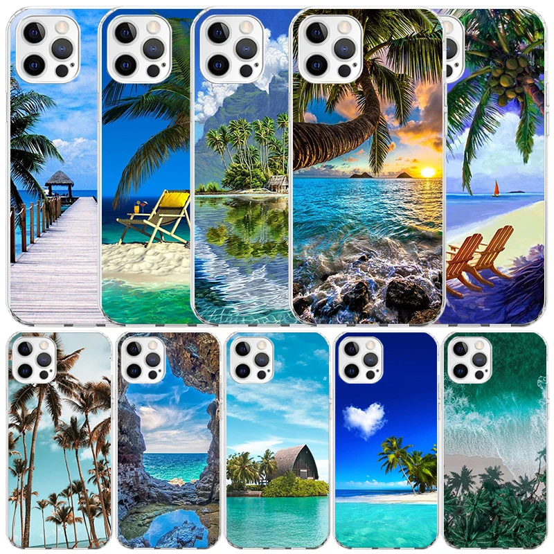 Summer Beach Sunset Sea Palm Tree Phone Case For IPhone 16 15 14 13 12 11 Pro Max Mini XR XS X 7 Plus 8 + SE 2020 Soft TPU Back