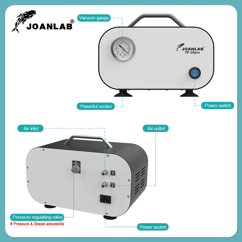 JOANLAB Oil-free Diaphragm Vacuum Pump Laboratory Filter Pump Portable Negative Pressure Pump Adjustable Pressure Lab Equipment