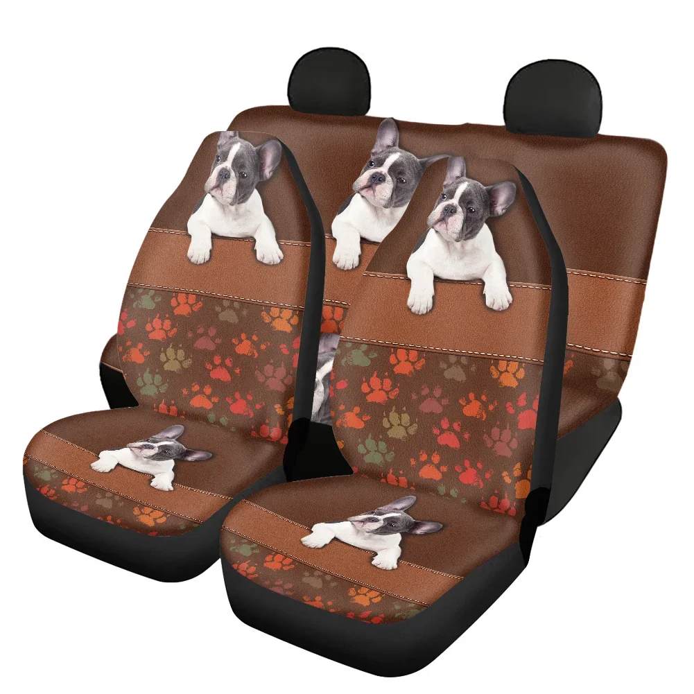 Cute Animal Boston Terrier Pattern 4pcs/set Front&Rear Car Seat Cover Dog Paw Automotive Interior Accessories Car Seat Protector