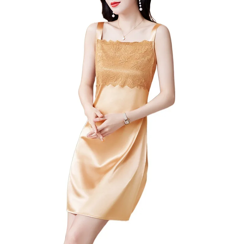 2024 High-Grade Satin Camisole Dress Women's Summer Mid-Length Design Sense Underdress