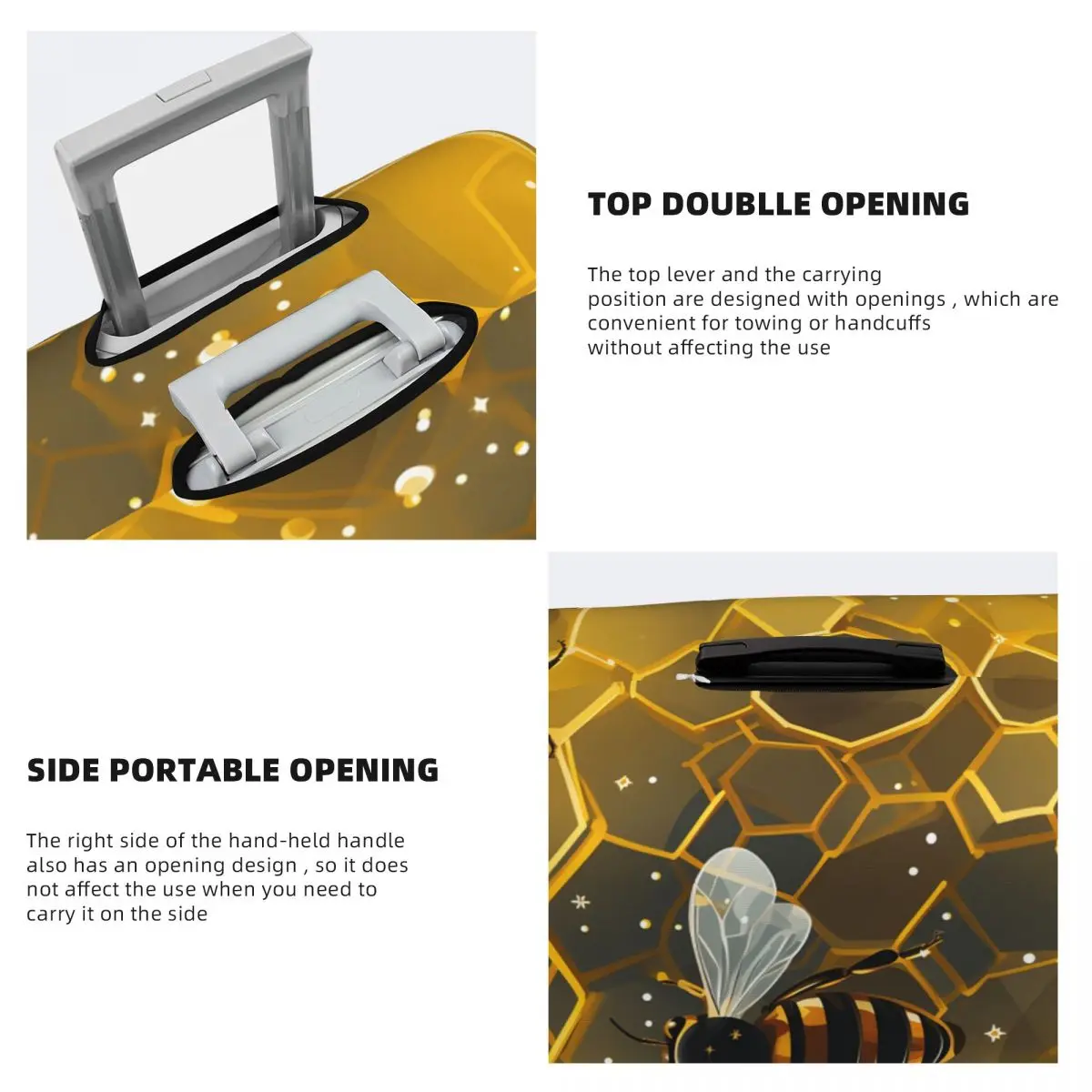 غطاء أمتعة بنمط قرص العسل والنحل، أغطية حماية مرنة لحقيبة السفر مقاس 18-32 بوصة #4