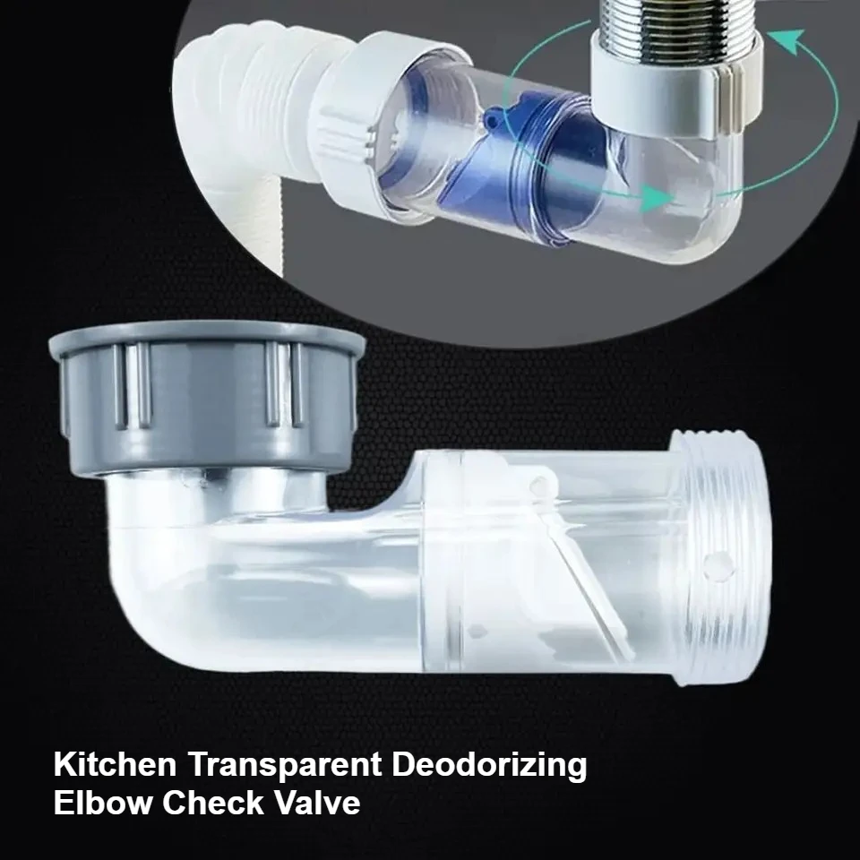 

1pc 45mm Kitchen Transparent Deodorizing Elbow Check Valve Lateral Side Drain Pipe Wash Basin Drainage Sink Drain Hose