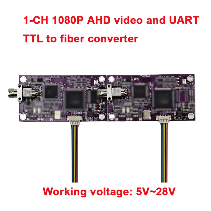 1-CH 1080P AHD video and UART TTL to fiber converter, FC/UPC single mode single fiber 0-20km voltage 5V-28V