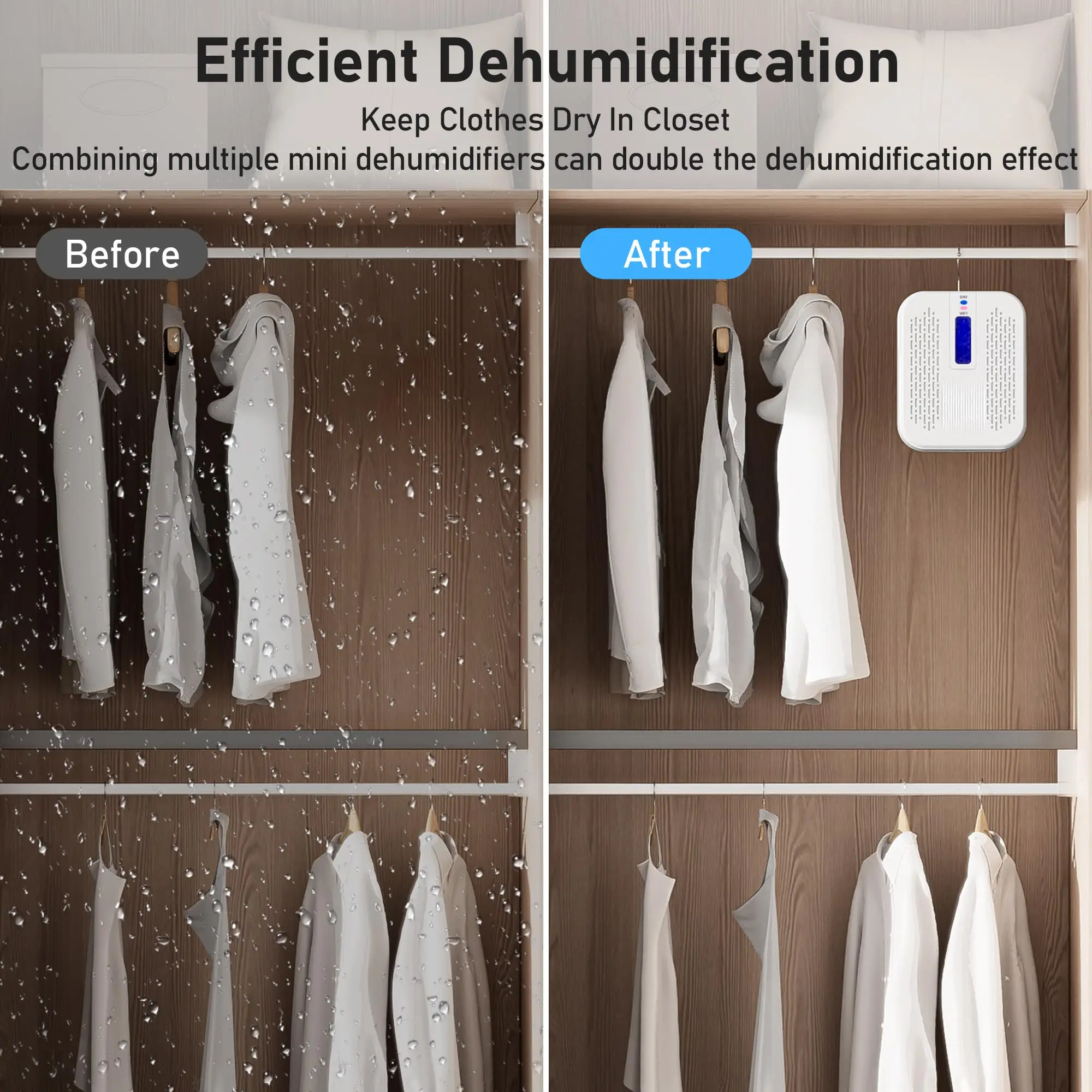 Rechargeable Small Dehumidifier, Portable Mini Dehumidifier for Bathroom, Highly Efficient Dehumidification, Energy Saving, Suitable for Closet, Cars, Wardrobes, Bookcases view 4
