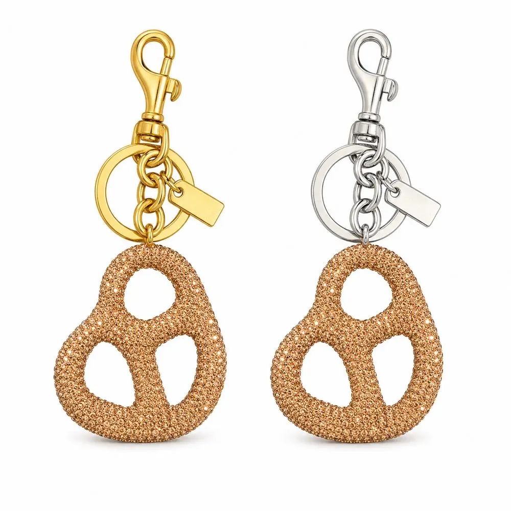 Sparkling Finish Pretzel Keychain Pretzel Shape Faux Food Style Pretzel Bag Charm Swivel Clasp Faux Bread Keychain Daily Outfits