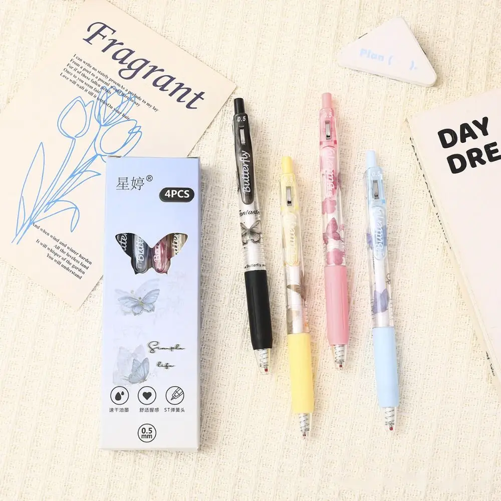 4 pçs portátil 0.5mm gel caneta st nib tinta preta escrita canetas neutras escrita suave de secagem rápida assinatura caneta exames