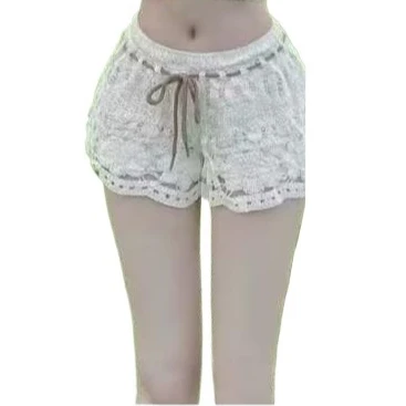 

Вязаные крючком кружевные шорты женские летние с высокой талией эластичный завязывающийся на талии отпускной наряд