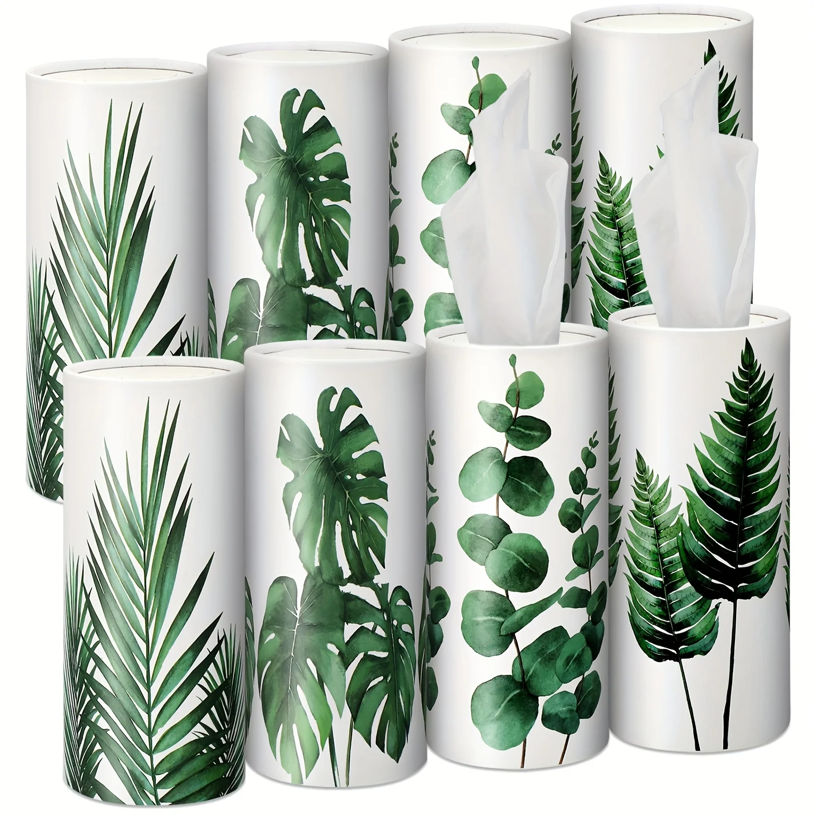 

8pcs Boho Round Car Tissue Box Holder with 50-Sheet Bulk Facial Tissues (Travel Tubes) - Paper Cylinder Face Towel Container, Fi