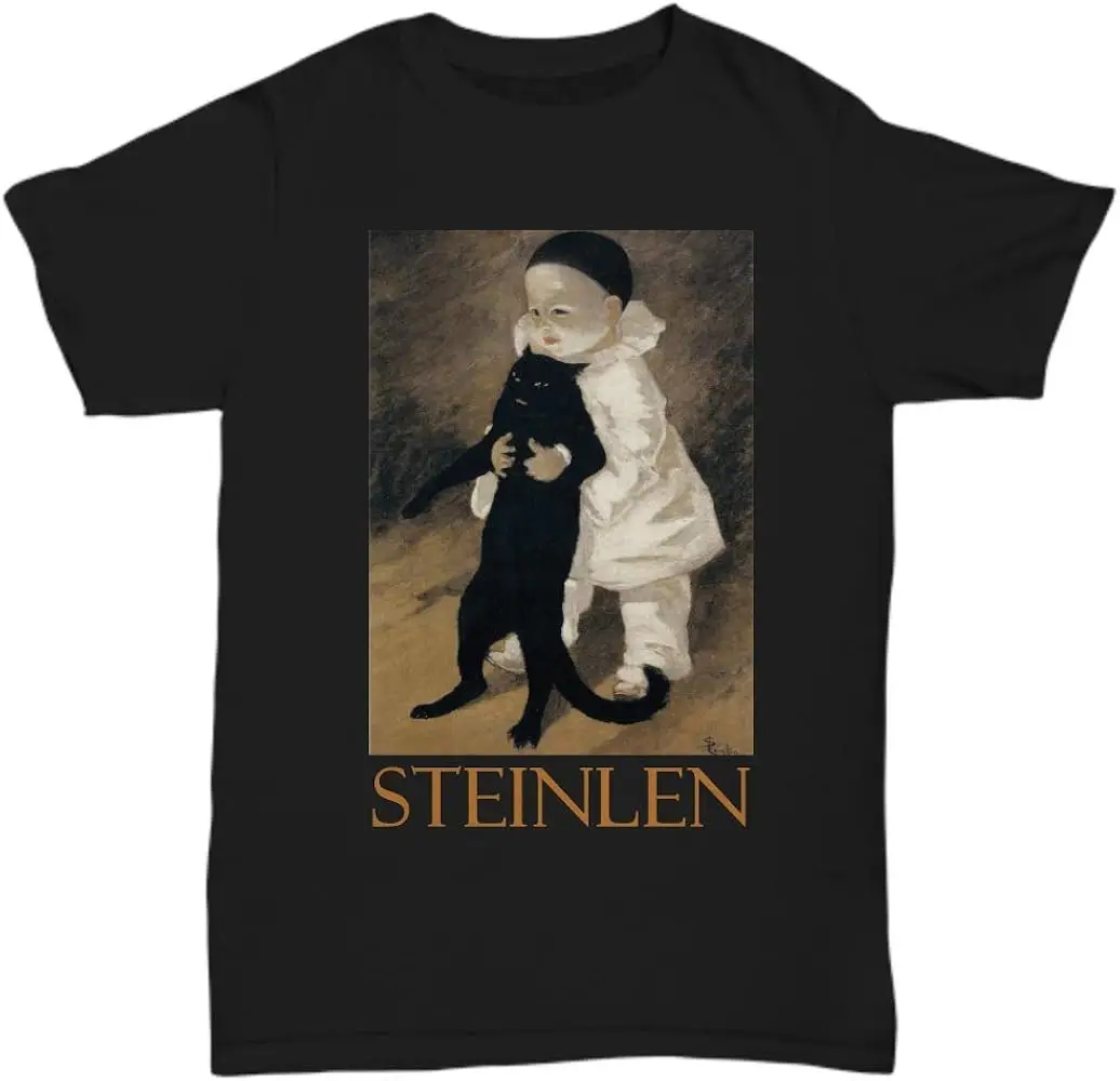 Pierrot et le Chat by Theophile Steinlen - Unisex Tee  Cotton Luxury brand vintage oversized