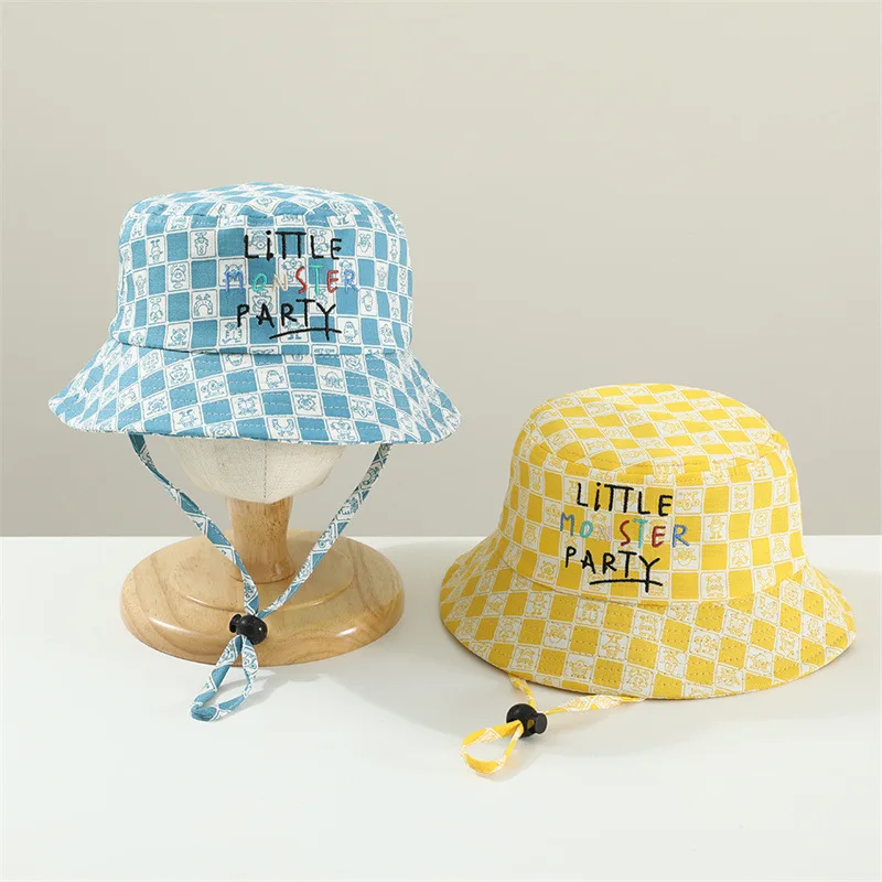 

Cute Children's Sun Protection Fishing Hat Outdoor Versatile Pot Hat For Boys Girls Baby Black White Plaid Cap
