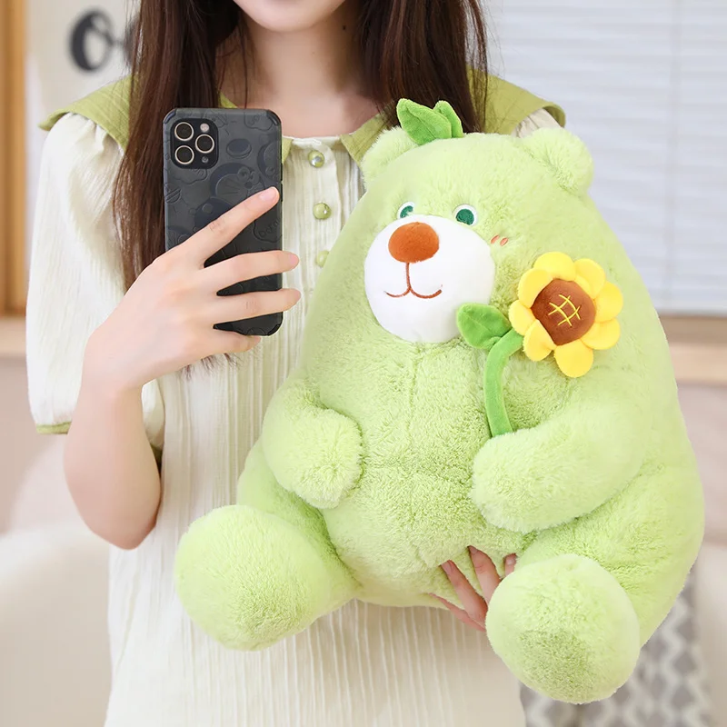 25/35/45CM Kawaii Fat Bear Plush Toys Stuffed Teddy Bear Holding Rose Flower Plush Doll Valentine Christmas Gift for Girls