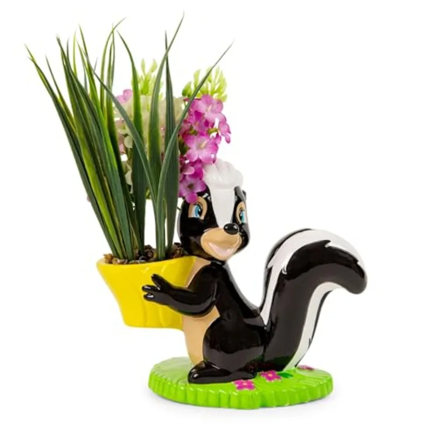 

Bambi Flower Skunk 6Inch Ceramic Planter With Artificial Succulent Faux Indoor Plants For Desk Shelf
