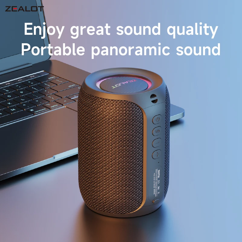 ZEALOT-S32PRO Portable Bluetooth 5.2 Speaker Outdoor Waterproof Wireless TWS Mini Column Box Speaker Outdoor TF Card Boom Box