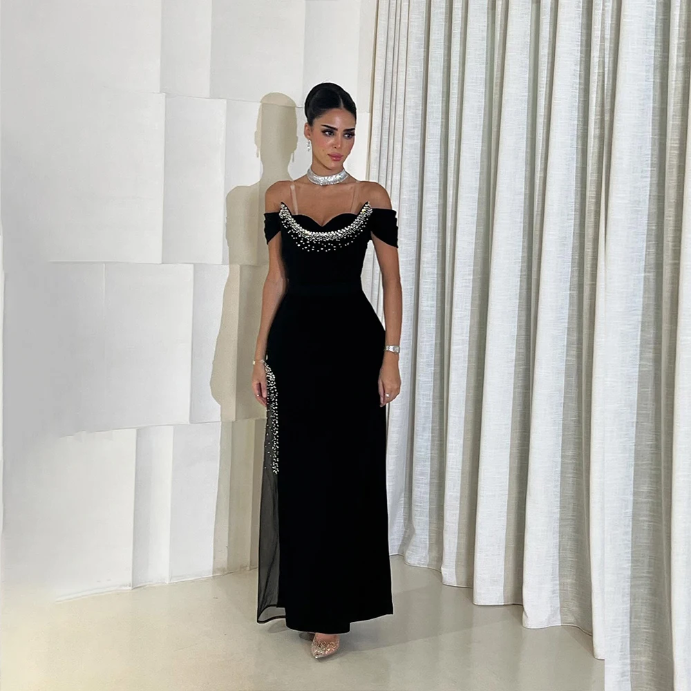 

Black Evening Dresses Off Shoulder Mermaid Prom Dress Beading Gala Wedding Guest Party Dress Customized فساتين سهرة