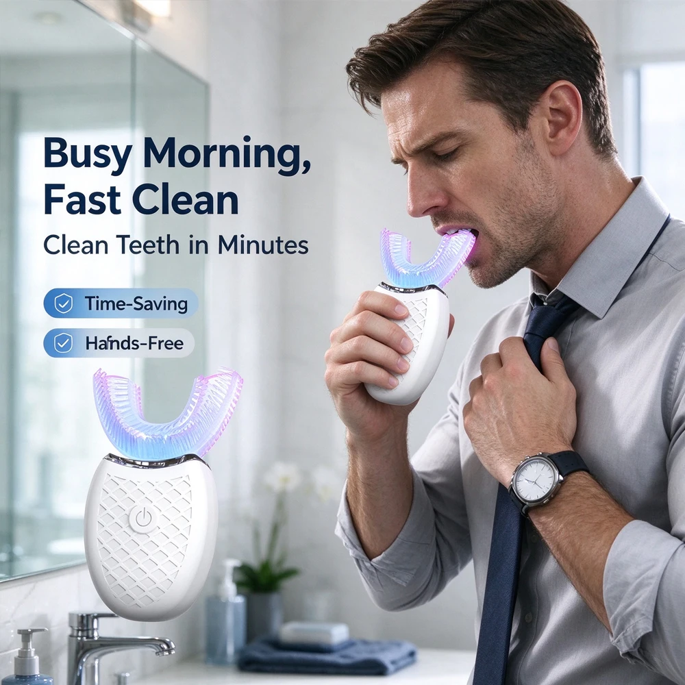 Intelligent U-Shaped Sonic Toothbrush,360 Degrees Full Coverage Automatic Toothbrush,Soft Silicone Head, USB Charging Waterproof