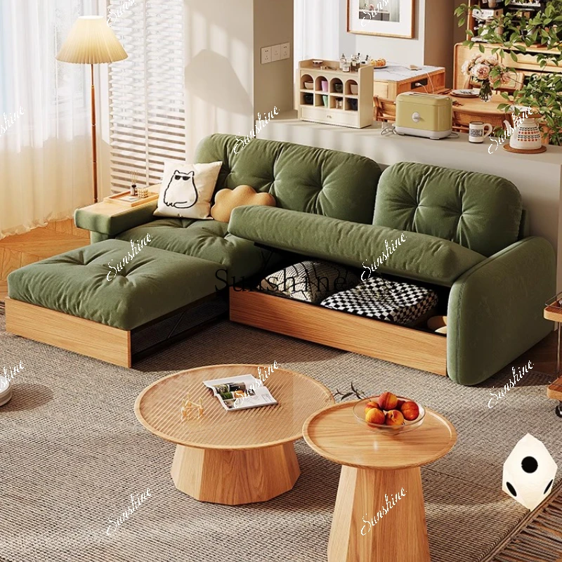 Cloud folding sofa bed solid wood dual-purpose small apartment living room multi-function pull double  FT