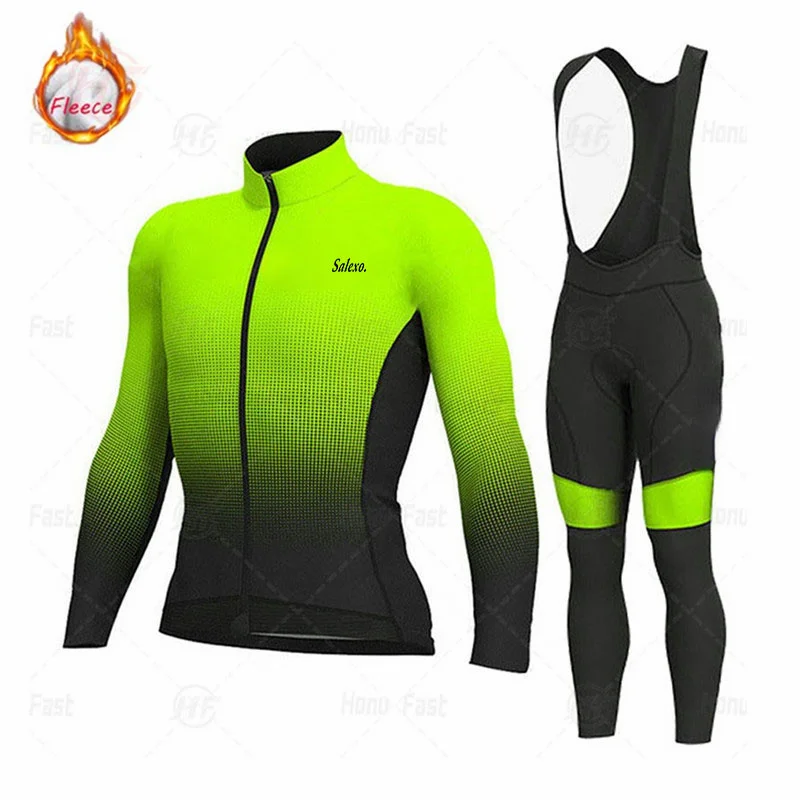 2023 Winter Cycling Jacket Bike Jersey set Men Thermal Fleece Long Sleeve Cycling Clothing MTB Sportswear Bicycle Ride Uniform