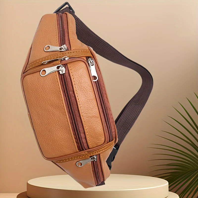 Retro Leather Waist Bag for Men, Multi Compartment Large Capacity Phone Bags, Durable for Work, Fashionable New Style