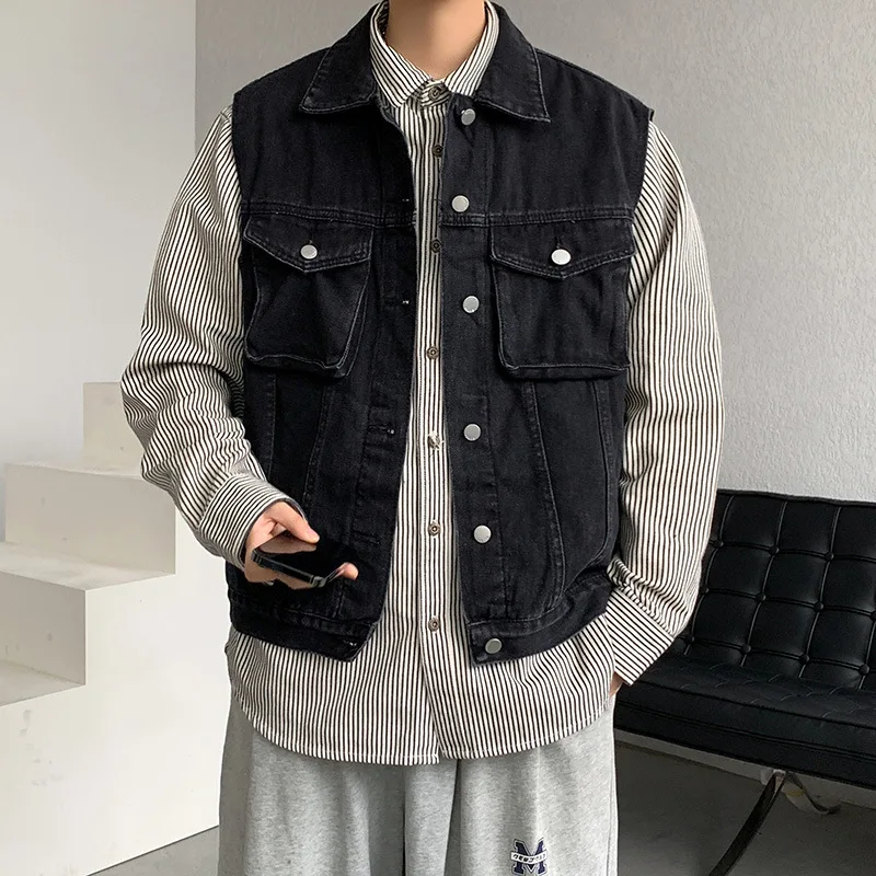 سترة الرجال الربيع النسخة الكورية فضفاضة العصرية المتناثرة نمط Ins الشارع سترة دون أكمام #6