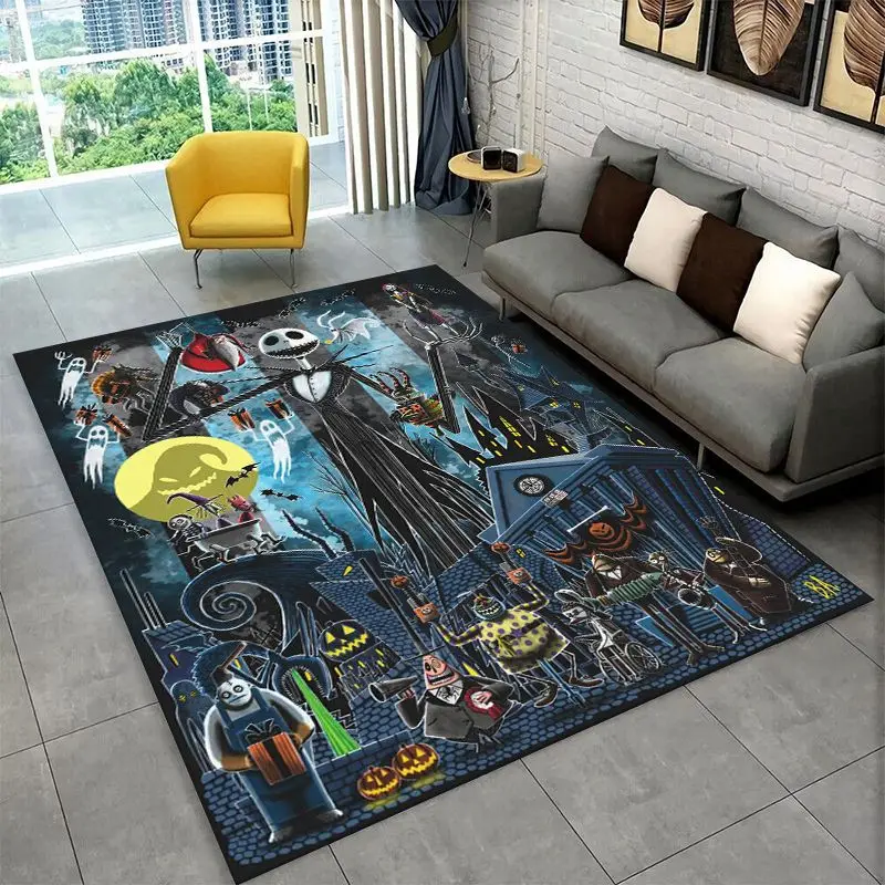 HD Cartoon N-Nightmare Before Christmas Jack Halloween Carpet Rug for Playroom Bedroom Living Room Sofa,Game Area Rug Non-slip