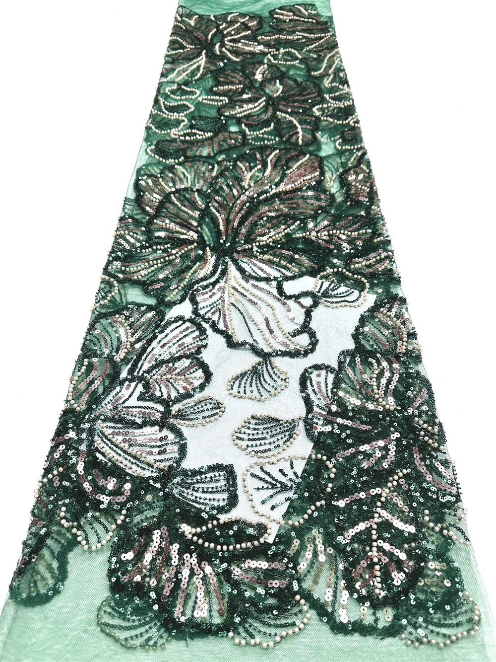 

Green African Beaded Mesh Lace Fabric 2026 Premium Nigerian Sequined Lace Fabric Women's Wedding Gown and Evening Dress Material