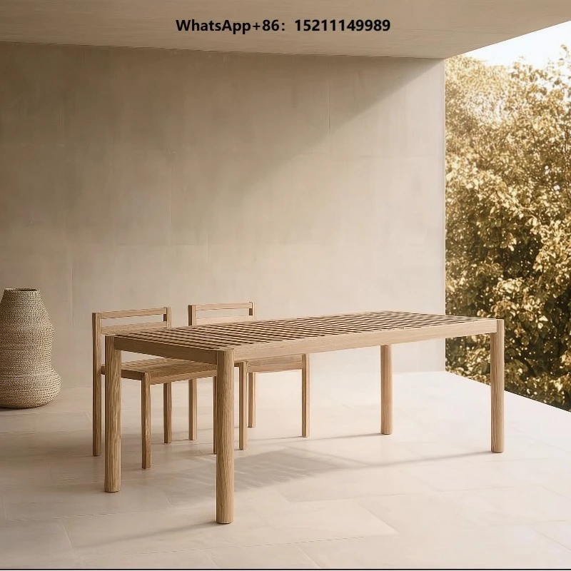 Elegant Minimalist Solid Teak Wood Outdoor Garden Dining Table for Patio Backyard Resort Furniture