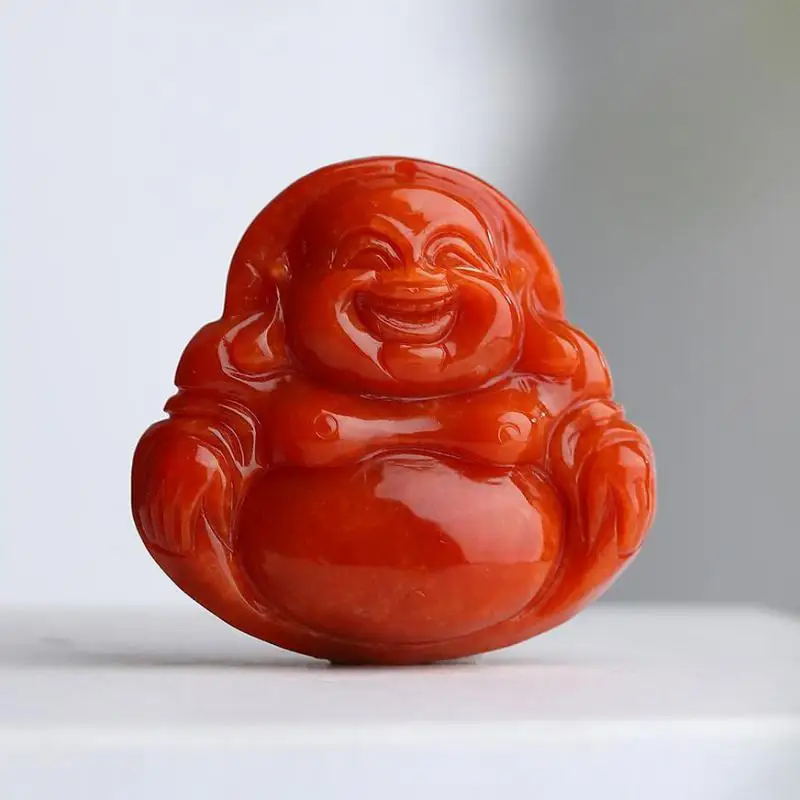 Xuan Stone Red Jade Buddha Necklace Men Women Fine Jewelry Genuine Natural Myanmar Red Jadeite Buddha Pendant Necklaces