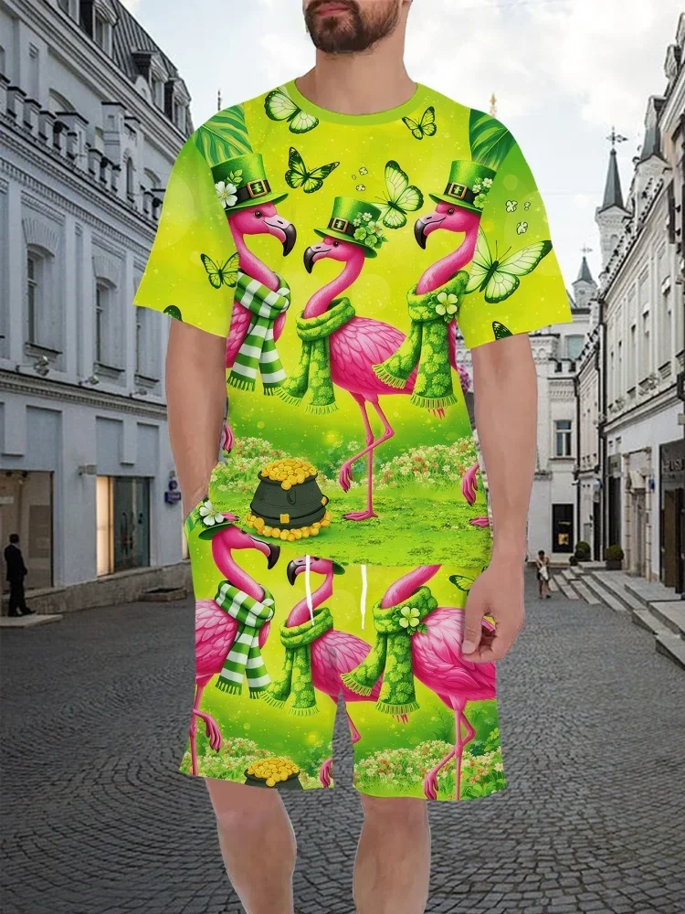 

Fashion Flamingo 3D Print MenT-Shirts Sets New Summer Casual O-Neck Short Sleeve T Shirt Y2k Harajuku Oversized Tees Tops
