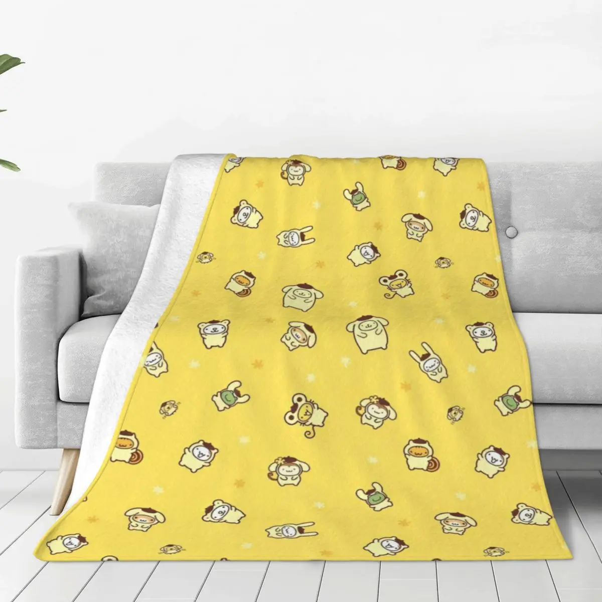 Pompompurin Cartoon Japanese Fleece Throw Blanket Cute Kawaii Blanket for Home Office Super Soft Plush Thin Quilt