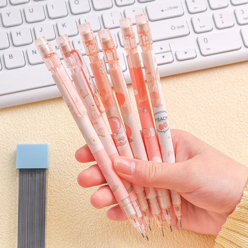 

3pcs/Set Peach Pattern Mechanical Pencils Student 0.5mm Propelling Pencil Cartoon Children Learning Stationery Supplies