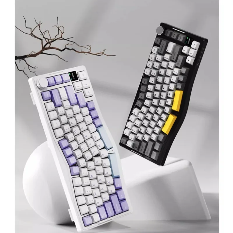 AJAZZ AKS075 Keyboard 82 Keys Wireless Bluetooth Robot Ergonomic Hot-swap Knob Three-mode Gasket Structure VIA Color Screen RGB