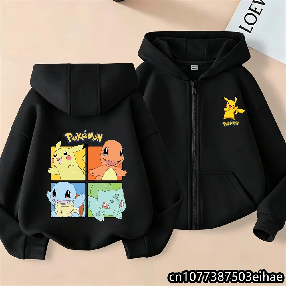 Kids Pokémon Hooded Jacket Zip up Anime Print Hip Hop Streetwear Casual Zipper Sweatshirt Outerwear for Children